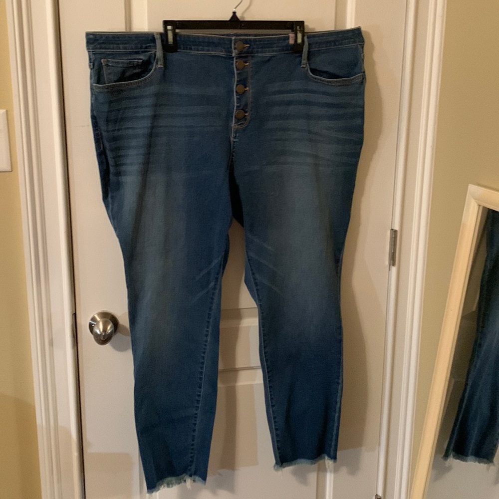 NWT Ana blue denim high-rise 4-button fly rough hem  jeggings size 24W